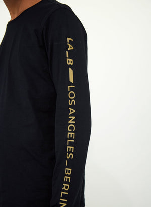 LA_B Logo Stripe Long Sleeve black gold men
